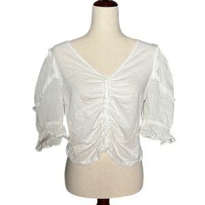 Anthropologie White Ruched Top